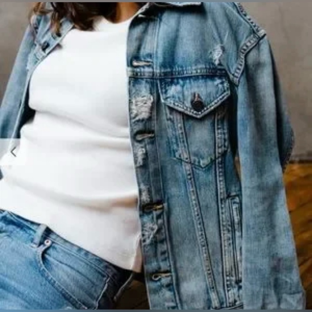 Able The Merly Distressed Denim Jacket Small